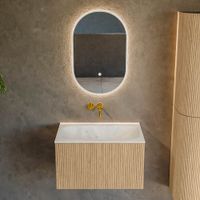 Mondiaz Kurve-Dlux badmeubel 70cm Oak - Geen ronding - Big Small wastafel Midden Opalo - 0 kraangaten