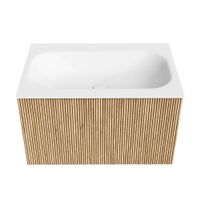 Mondiaz Kurve badmeubel 70cm Oak - Geen ronding - Big Small wastafel Midden Talc - 0 kraangaten