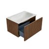 Mondiaz Kurve-Dlux badmeubel 70cm Walnut - Geen ronding - Big Small wastafel Midden Ostra - 0 kraangaten