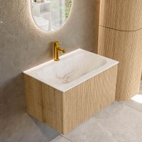 Mondiaz Kurve-Dlux badmeubel 70cm Oak - Geen ronding - Big Small wastafel Midden Frappe - 1 kraangat