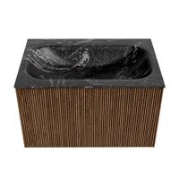 Mondiaz Kurve-Dlux badmeubel 70cm Walnut - Geen ronding - Big Small wastafel Midden Lava - 1 kraangat
