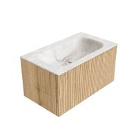 Mondiaz Kurve-Dlux badmeubel 80cm Oak - Geen ronding - Big Small wastafel Midden Frappe - 0 kraangaten