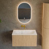 Mondiaz Kurve-Dlux badmeubel 80cm Oak - Geen ronding - Big Small wastafel Midden Frappe - 0 kraangaten