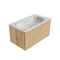 Mondiaz Kurve-Dlux badmeubel 80cm Oak - Geen ronding - Big Small wastafel Midden Glace - 0 kraangaten