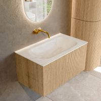Mondiaz Kurve-Dlux badmeubel 80cm Oak - Geen ronding - Big Small wastafel Midden Ostra - 0 kraangaten