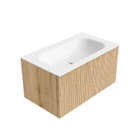 Mondiaz Kurve badmeubel 80cm Oak - Geen ronding - Big Small wastafel Midden Talc - 0 kraangaten