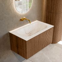 Mondiaz Kurve-Dlux badmeubel 80cm Walnut - Geen ronding - Big Small wastafel Midden Frappe - 0 kraangaten