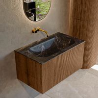 Mondiaz Kurve-Dlux badmeubel 80cm Walnut - Geen ronding - Big Small wastafel Midden Lava - 0 kraangaten