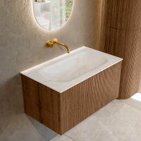 Mondiaz Kurve-Dlux badmeubel 80cm Walnut - Geen ronding - Big Small wastafel Midden Ostra - 0 kraangaten