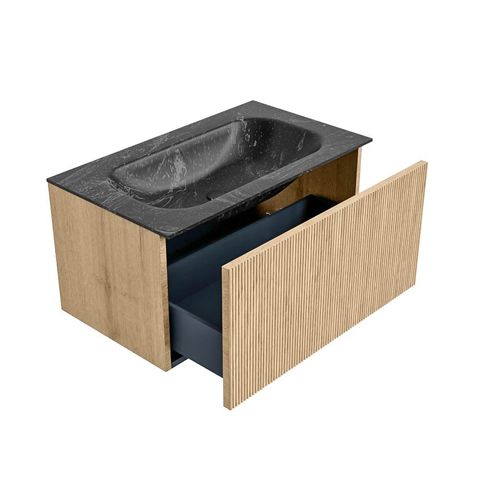 Mondiaz Kurve-Dlux badmeubel 80cm Oak - Geen ronding - Big Small wastafel Midden Lava - 1 kraangat