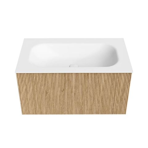 Mondiaz Kurve badmeubel 80cm Oak - Geen ronding - Big Small wastafel Midden Talc - 1 kraangat