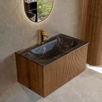 Mondiaz Kurve-Dlux badmeubel 80cm Walnut - Geen ronding - Big Small wastafel Midden Lava - 1 kraangat