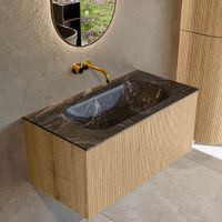 Mondiaz Kurve-Dlux badmeubel 90cm Oak - Geen ronding - Big Small wastafel Midden Lava - 0 kraangaten