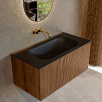 Mondiaz Kurve badmeubel 90cm Walnut - Geen ronding - Big Small wastafel Midden Urban - 0 kraangaten