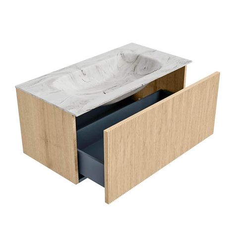 Mondiaz Kurve-Dlux badmeubel 90cm Oak - Geen ronding - Big Small wastafel Midden Glace - 1 kraangat