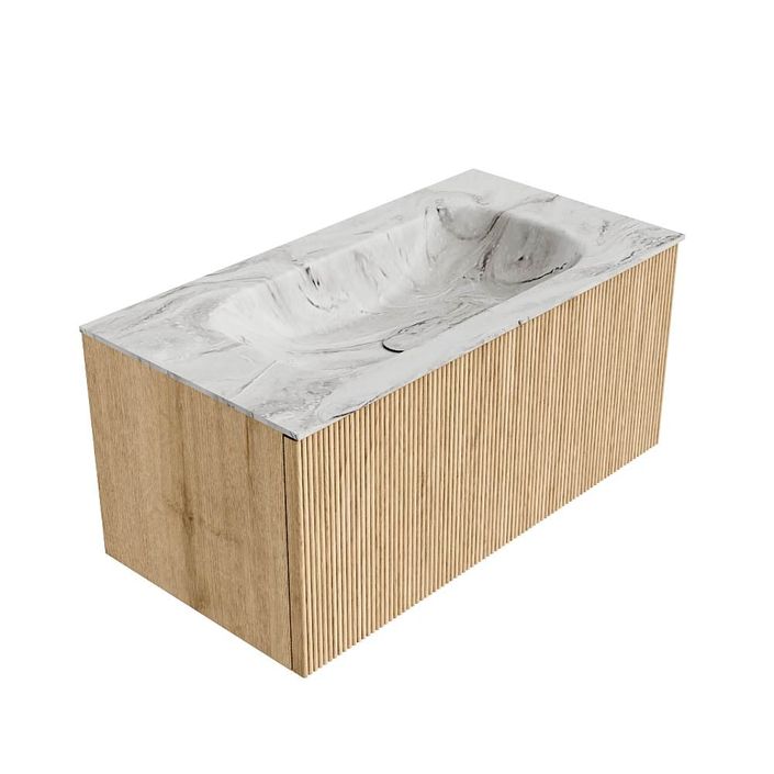 Mondiaz Kurve-Dlux badmeubel 90cm Oak - Geen ronding - Big Small wastafel Midden Glace - 1 kraangat