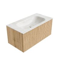 Mondiaz Kurve-Dlux badmeubel 90cm Oak - Geen ronding - Big Small wastafel Midden Ostra - 1 kraangat