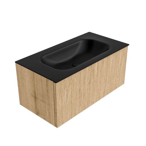 Mondiaz Kurve badmeubel 90cm Oak - Geen ronding - Big Small wastafel Midden Urban - 1 kraangat