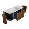 Mondiaz Kurve-Dlux badmeubel 110cm Walnut - Ronding links en rechts - Cloud wastafel Midden Glace - 0 kraangaten