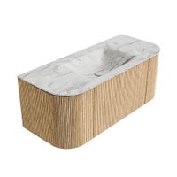 Mondiaz Kurve-Dlux badmeubel 110cm Oak - Ronding links en rechts - Cloud wastafel Midden Glace - 1 kraangat