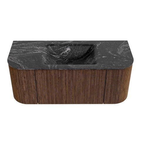 Mondiaz Kurve-Dlux badmeubel 110cm Walnut - Ronding links en rechts - Cloud wastafel Midden Lava - 1 kraangat
