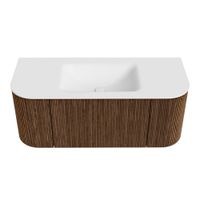 Mondiaz Kurve badmeubel 110cm Walnut - Ronding links en rechts - Cloud wastafel Midden Talc - 1 kraangat
