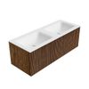 Mondiaz Kurve badmeubel 120cm Walnut - Geen ronding - Cloud wastafel Dubbel Talc - 2 kraangaten