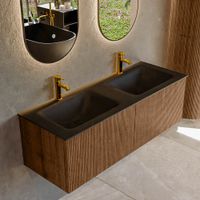 Mondiaz Kurve badmeubel 130cm Walnut - Geen ronding - Cloud wastafel Dubbel Urban - 2 kraangaten
