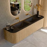 Mondiaz Kurve badmeubel 170cm Oak - Ronding links en rechts - Cloud wastafel Dubbel Urban - 0 kraangaten