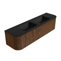 Mondiaz Kurve badmeubel 170cm Walnut - Ronding links en rechts - Cloud wastafel Dubbel Urban - 2 kraangaten