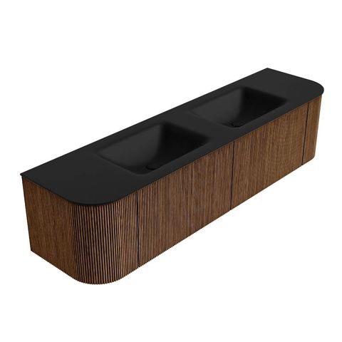 Mondiaz Kurve badmeubel 180cm Walnut - Ronding links en rechts - Cloud wastafel Dubbel Urban - 0 kraangaten
