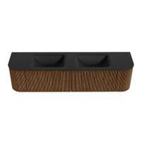 Mondiaz Kurve badmeubel 180cm Walnut - Ronding links en rechts - Cloud wastafel Dubbel Urban - 2 kraangaten