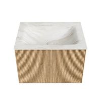 Mondiaz Kurve-Dlux badmeubel 60cm Oak - Geen ronding - Cloud wastafel Midden Ostra - 0 kraangaten