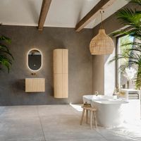 Mondiaz Kurve-Dlux badmeubel 60cm Oak - Geen ronding - Cloud wastafel Midden Ostra - 0 kraangaten