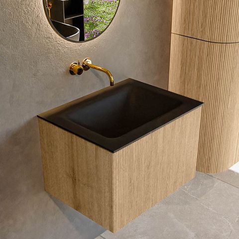 Mondiaz Kurve badmeubel 60cm Oak - Geen ronding - Cloud wastafel Midden Urban - 0 kraangaten
