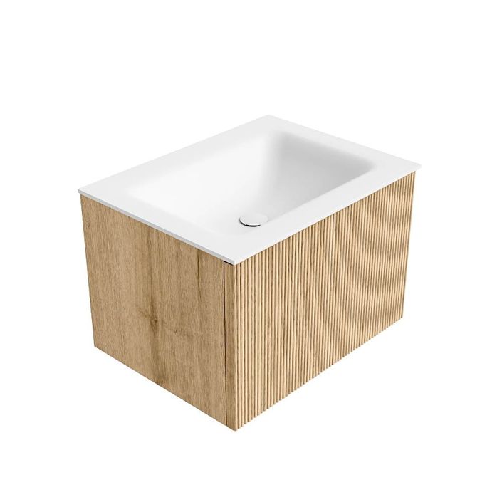 Mondiaz Kurve badmeubel 60cm Oak - Geen ronding - Cloud wastafel Midden Talc - 1 kraangat