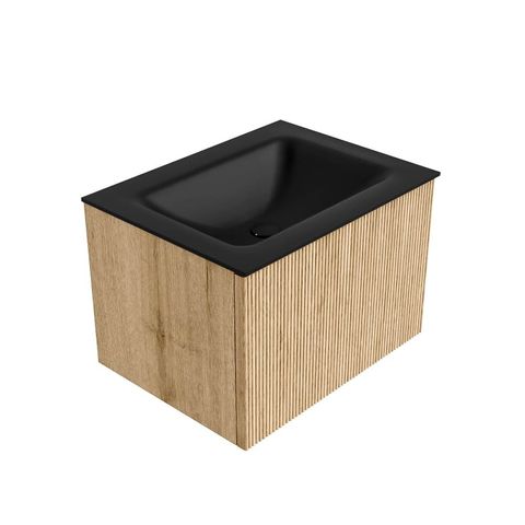 Mondiaz Kurve badmeubel 60cm Oak - Geen ronding - Cloud wastafel Midden Urban - 1 kraangat