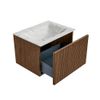 Mondiaz Kurve-Dlux badmeubel 60cm Walnut - Geen ronding - Cloud wastafel Midden Glace - 1 kraangat