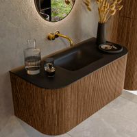 Mondiaz Kurve badmeubel 100cm Walnut - Ronding links en rechts - Grunne wastafel Midden Urban - 0 kraangaten