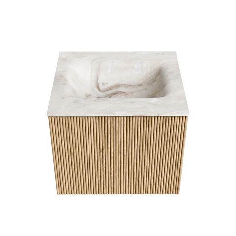 Mondiaz Kurve-Dlux badmeubel 50cm Oak - Geen ronding - Grunne wastafel Midden Frappe - 0 kraangaten