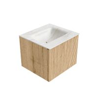 Mondiaz Kurve-Dlux badmeubel 50cm Oak - Geen ronding - Grunne wastafel Midden Ostra - 0 kraangaten