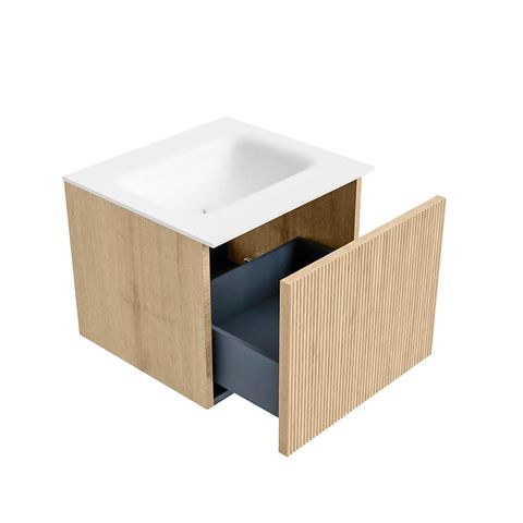 Mondiaz Kurve badmeubel 50cm Oak - Geen ronding - Grunne wastafel Midden Talc - 0 kraangaten