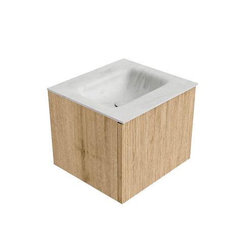 Mondiaz Kurve-Dlux badmeubel 50cm Oak - Geen ronding - Grunne wastafel Midden Opalo - 1 kraangat