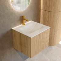 Mondiaz Kurve-Dlux badmeubel 50cm Oak - Geen ronding - Grunne wastafel Midden Ostra - 1 kraangat