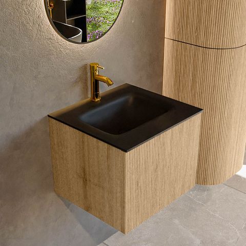 Mondiaz Kurve badmeubel 50cm Oak - Geen ronding - Grunne wastafel Midden Urban - 1 kraangat
