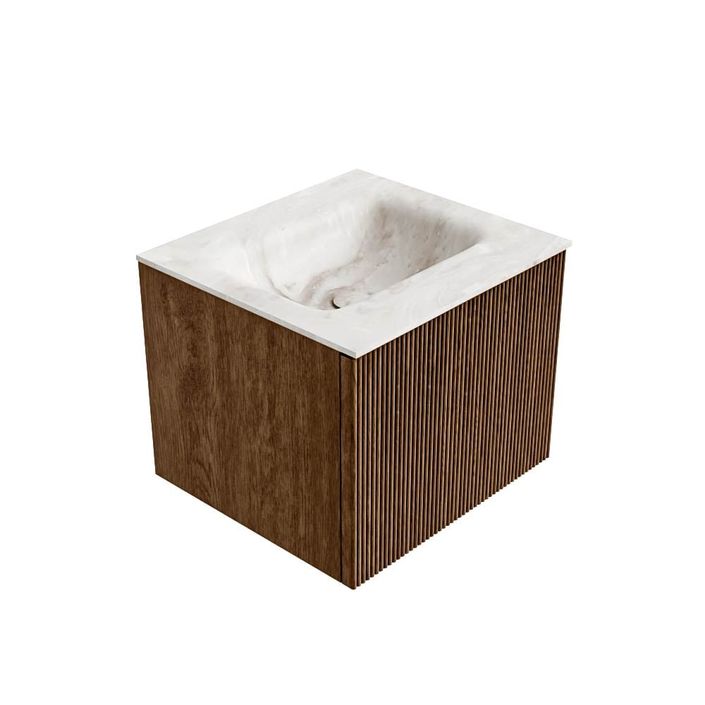 Mondiaz Kurve-Dlux badmeubel 50cm Walnut - Geen ronding - Grunne wastafel Midden Frappe - 1 kraangat