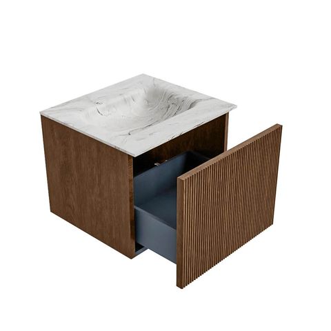 Mondiaz Kurve-Dlux badmeubel 50cm Walnut - Geen ronding - Grunne wastafel Midden Glace - 1 kraangat