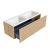 Mondiaz Kurve-Dlux badmeubel 120cm Oak - Geen ronding - Leaf wastafel Dubbel Frappe - 0 kraangaten