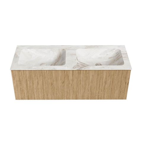Mondiaz Kurve-Dlux badmeubel 120cm Oak - Geen ronding - Leaf wastafel Dubbel Frappe - 0 kraangaten