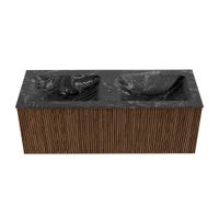 Mondiaz Kurve-Dlux badmeubel 120cm Walnut - Geen ronding - Leaf wastafel Dubbel Lava - 0 kraangaten
